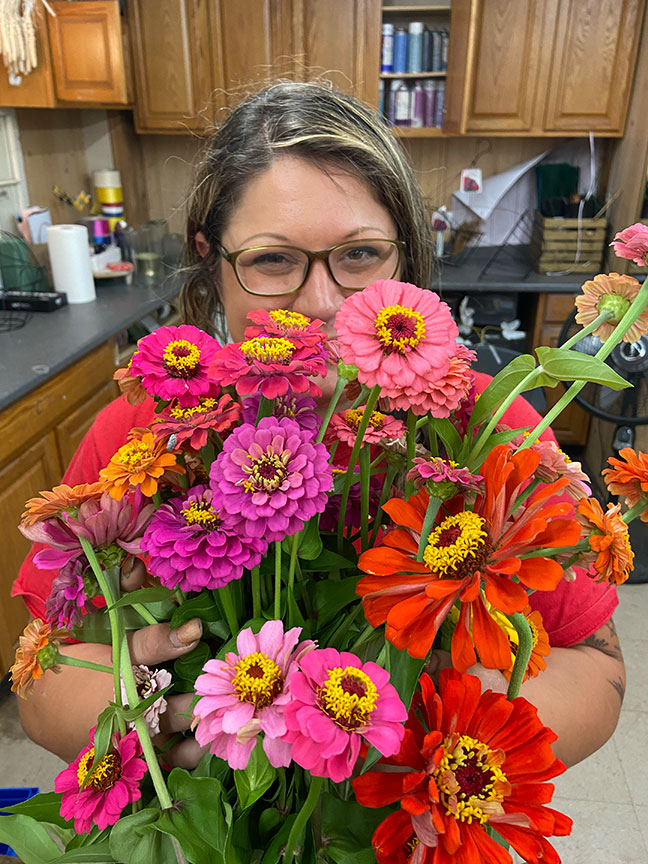 Leeann with Zinnias