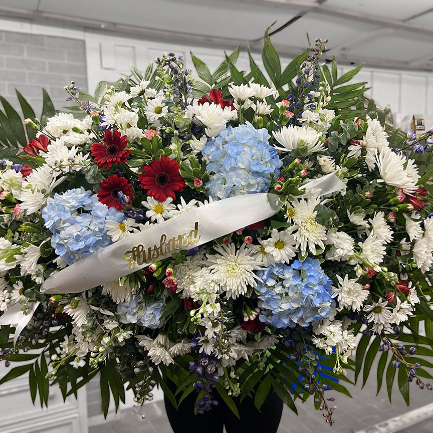 Funeral floor flower arrangement.