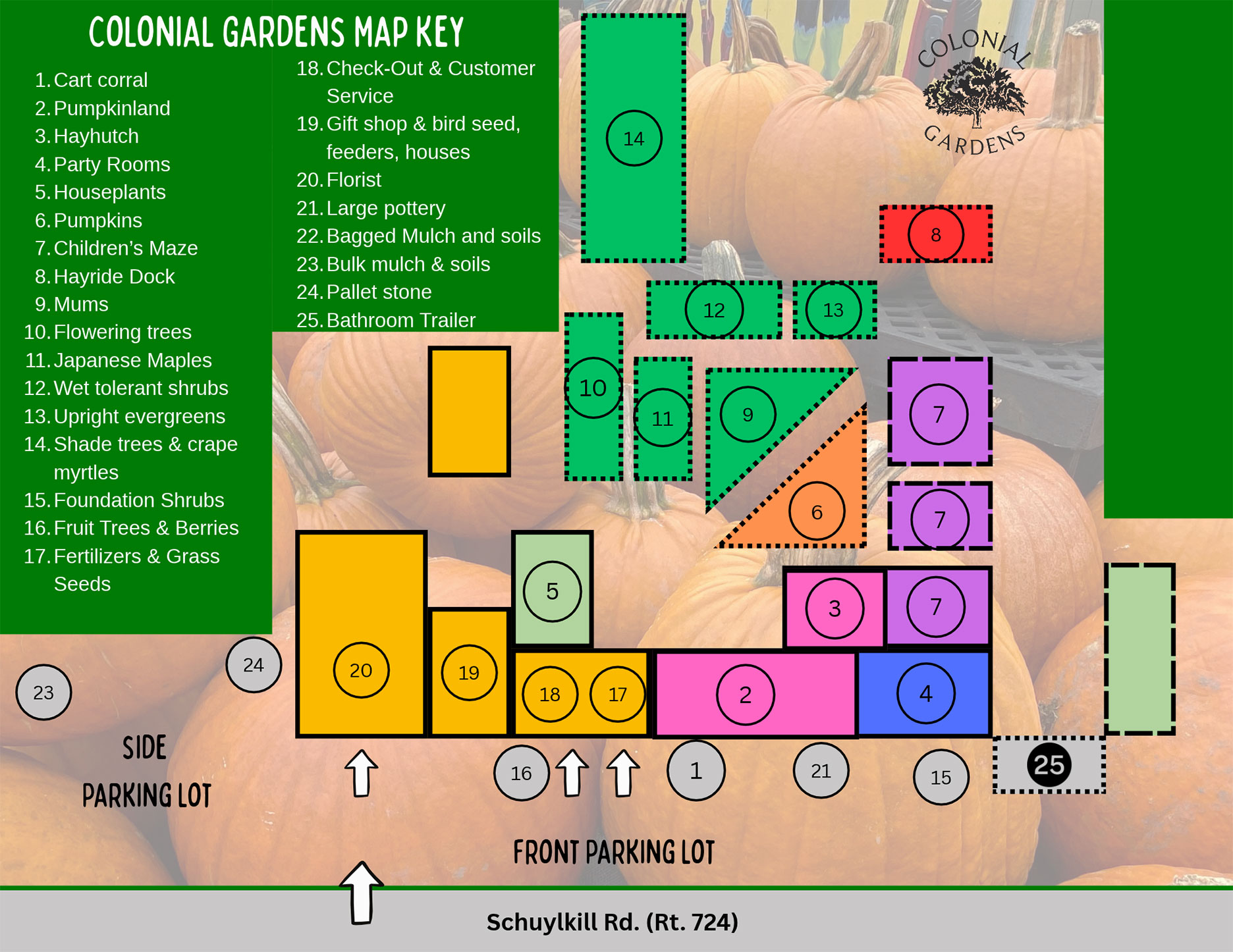 Autumn 2026 Colonial Gardens garden map.